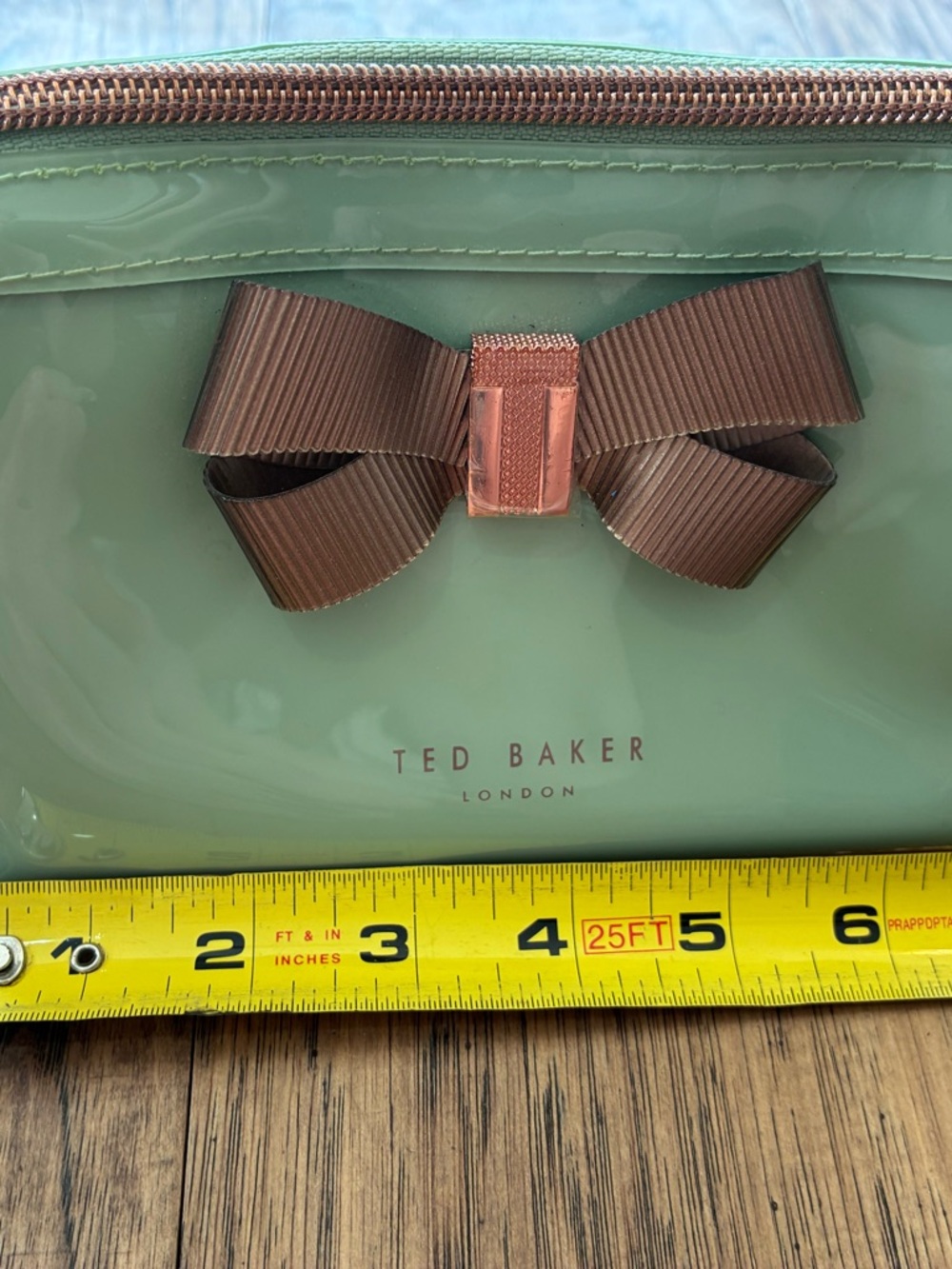 Ted Baker Mint Green Toiletry Bag with Brown Bow Accent